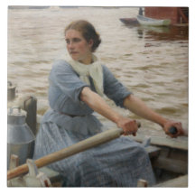 Mjölk Maid på en roddbåt (av Albert Edelfilt)