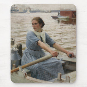 Mjölk Maid på en roddbåt (av Albert Edelfilt) Musmatta