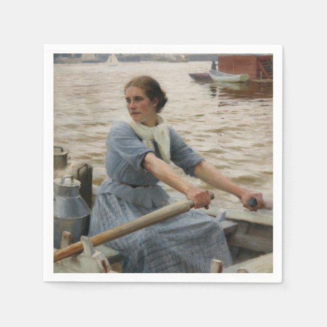Mjölk Maid på en roddbåt (av Albert Edelfilt) Pappersservett (Framsidan)