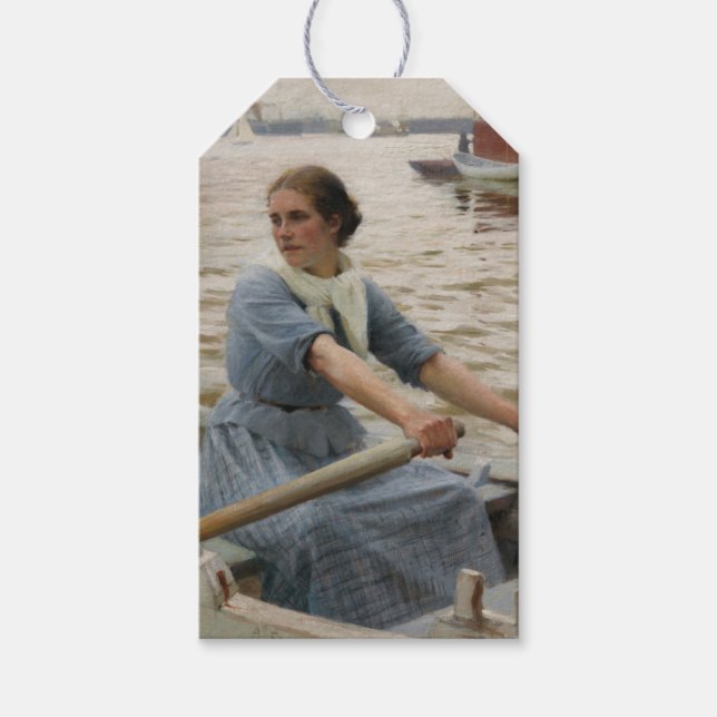 Mjölk Maid på en roddbåt (av Albert Edelfilt) Presentetikett (Framsidan)