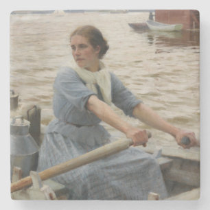 Mjölk Maid på en roddbåt (av Albert Edelfilt) Stenunderlägg
