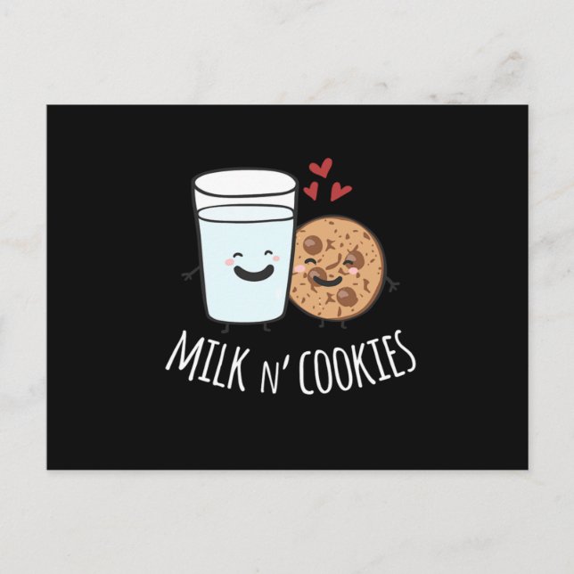 Mjölk N Cookies Cute Kawaii Food Couple Matching Vykort (Framsida)