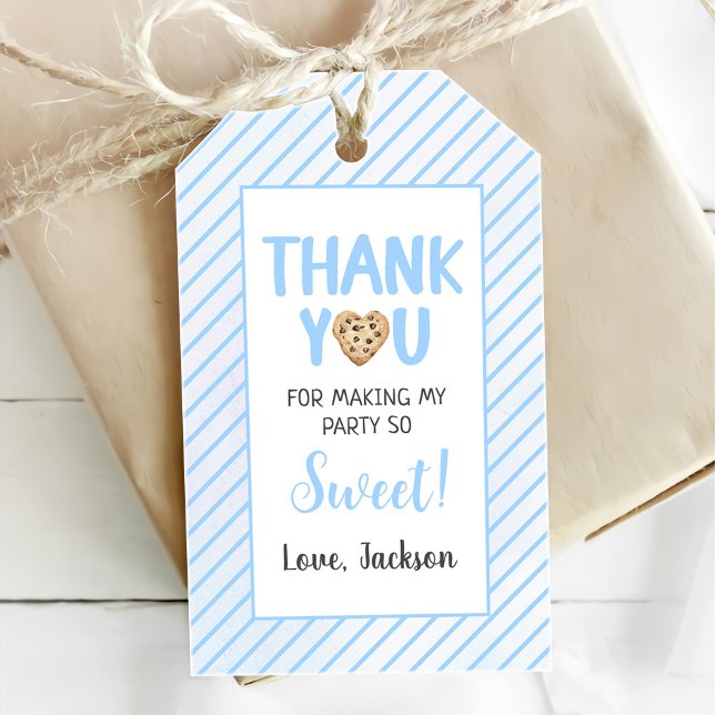 Mjölk och Cookies Blue 1 Birthday Party Presentetikett (Skapare uppladdad)