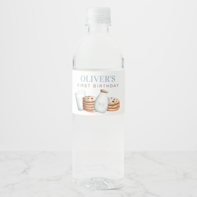 Mjölk och Cookies Blue Birthday Vattenflaskor Etikett (Framsida)