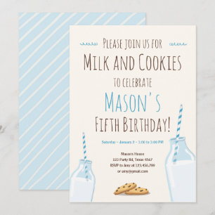 Mjölk och Cookies Blue Boy Födelsedagsfest Inbjudningar