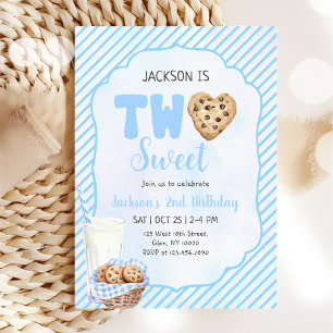 Mjölk och Cookies Blue Two Sweet 2nd Birthday Part Inbjudningar