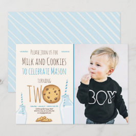 Mjölk och Cookies Boy Blue Andra födelsedagen Inbjudningar