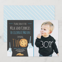 Mjölk och Cookies Boy Blue Andra födelsedagen Inbjudningar