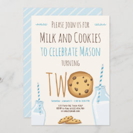 Mjölk och Cookies Boy Blue Andra födelsedagen Inbjudningar