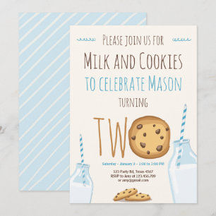 Mjölk och Cookies Boy Blue Andra födelsedagen Inbjudningar