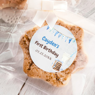 Mjölk och Cookies Boy First Födelsedagsfest Runt Klistermärke