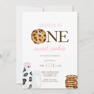 Mjölk och Cookies First Rosa Födelsedagsfest Inbjudningar