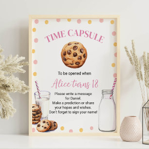 Mjölk och Cookies Girl Birthday Time Capsule Sign Poster