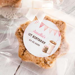 Mjölk och Cookies Girl First Födelsedagsfest Runt Klistermärke