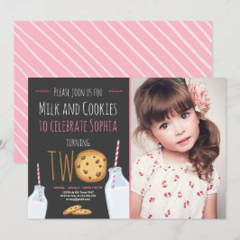 Mjölk och Cookies Girl Rosa Second Birthday Inbjudningar