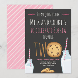 Mjölk och Cookies Girl Rosa Second Birthday Inbjudningar