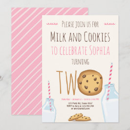 Mjölk och Cookies Girl Rosa Second Birthday Inbjudningar
