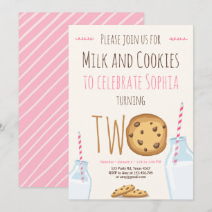 Mjölk och Cookies Girl Rosa Second Birthday Inbjudningar