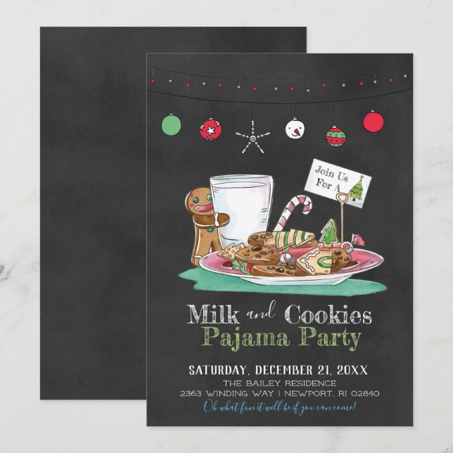 Mjölk och Cookies Pajama Party Inbjudningar (Fram/baksida)