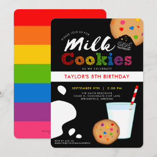 Mjölk och Cookies Rainbow Födelsedagsfest inbjudan