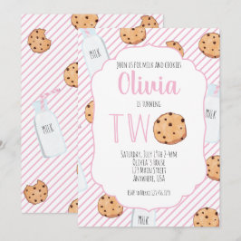 Mjölk och Cookies Rosa 2:a födelsedagen Inbjudningar