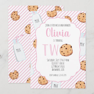 Mjölk och Cookies Rosa 2:a födelsedagen Inbjudningar