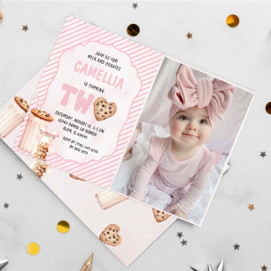Mjölk och Cookies Rosa andra Födelsedagsfesten Pho Inbjudningar