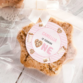 Mjölk och Cookies Rosa First Födelsedagsfest Runt Klistermärke