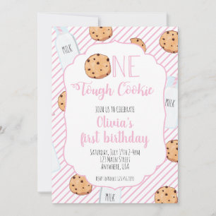 Mjölk och Cookies Rosa första födelsedag Inbjudningar