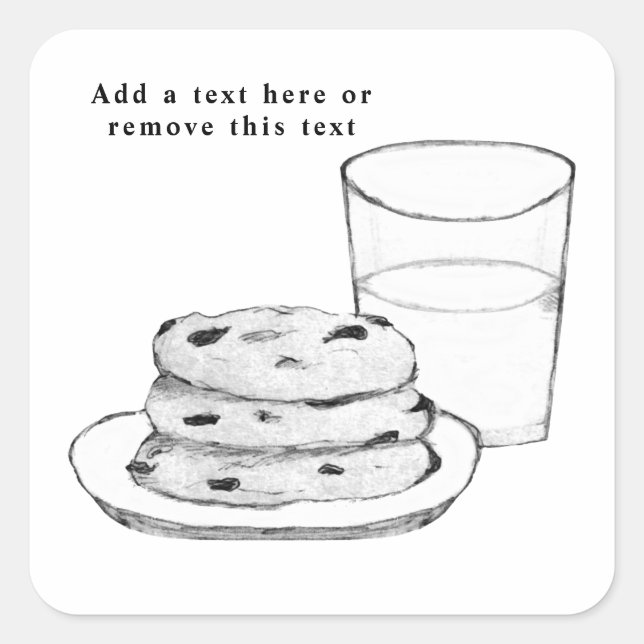 Mjölk och Cookies Sketch Fyrkantigt Klistermärke (Framsida)