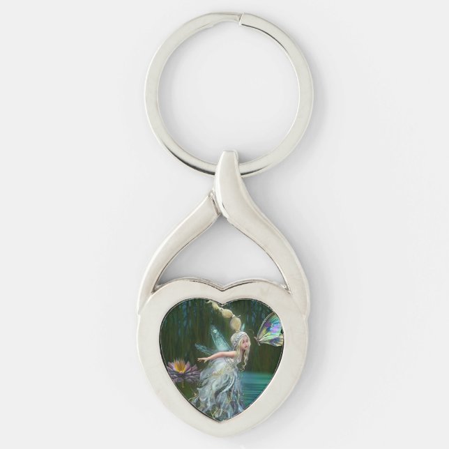 Mjölk och fjäril twisted heart silverfärgad nyckelring (Framsidan)