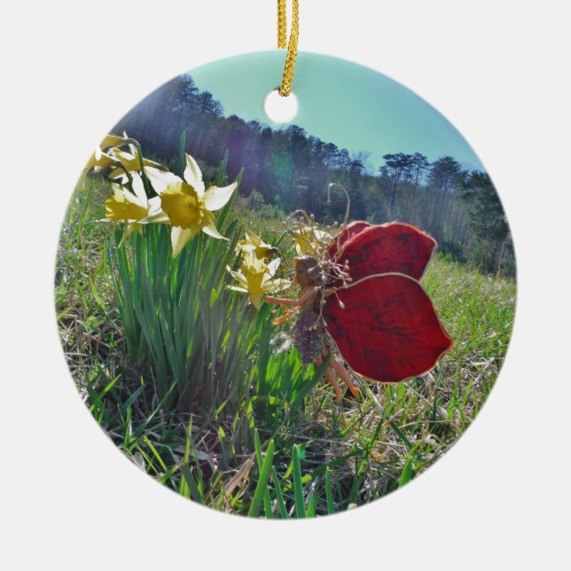 Mjölk och foderblandningar med röd vinge julgransprydnad keramik (Framsidan)