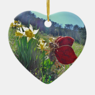Mjölk och gula blommor julgransprydnad keramik