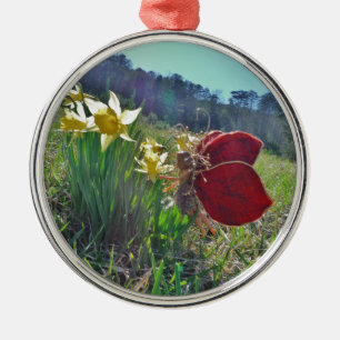 Mjölk och gula blommor julgransprydnad metall
