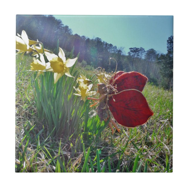 Mjölk och gula blommor kakelplatta (Framsidan)