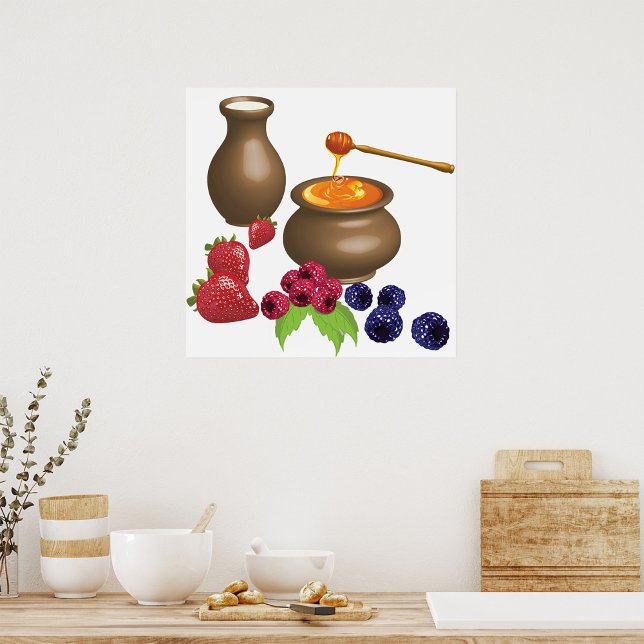 Mjölk och honung med bär Rustik mat Poster (Skapare uppladdad)