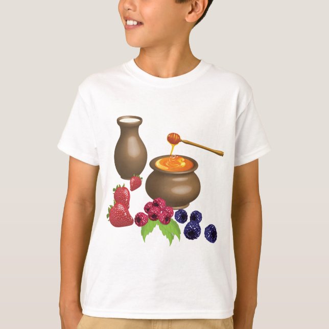Mjölk och honung med bär Rustik mat T Shirt (Framsida)