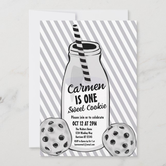 Mjölk och kakor 2D-pojkar första födelsedag Inbjudningar (Framsida)