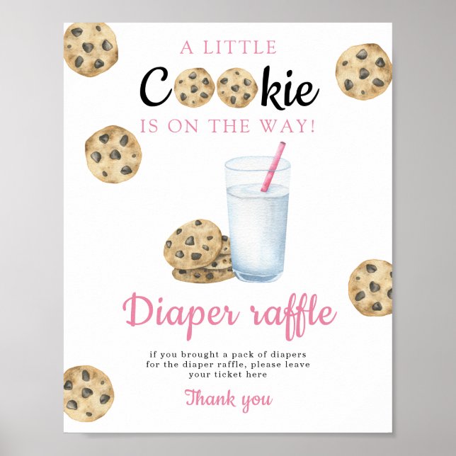 Mjölk och kakor baby shower blöjlotteri spel poster (Framsidan)