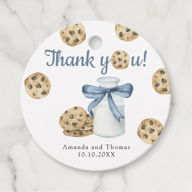 Mjölk och kakor Babydusch Tack Gåvor Etiketter (Framsida)
