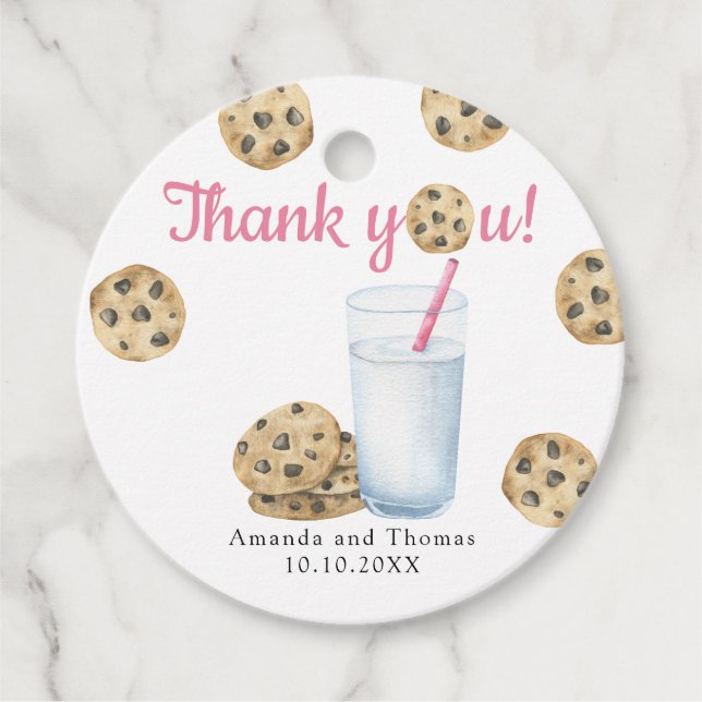 Mjölk och kakor Babydusch Tack Gåvor Etiketter (Framsida)