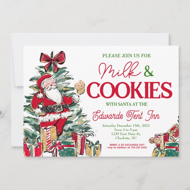 Mjölk och kakor med tomte, Tomtefrukost, Inbjudningar (Framsida)