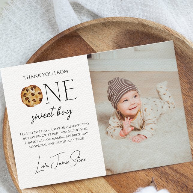 Mjölk och kakor Söta ettårsdagen Pojke födelsedag Tack Kort (One Sweet Boy First Birthday Thank You Card)