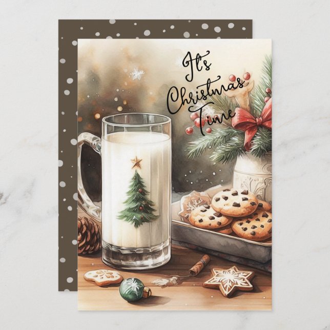 Mjölk och kakor till tomten julkort (Fram/baksida)