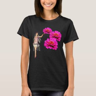 Mjölk och Rosa Zinnias FLODER Mörk T Shirt