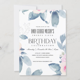 MJÖLK ROSA BLUE BLOMMIGT 25 ÅRSDAG BIRTHDAY INBJUDNINGAR