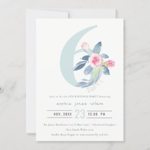 MJÖLK ROSA BLUE BLOMMIGT 6E ANY AGE BIRTHDAY INBJUDNINGAR