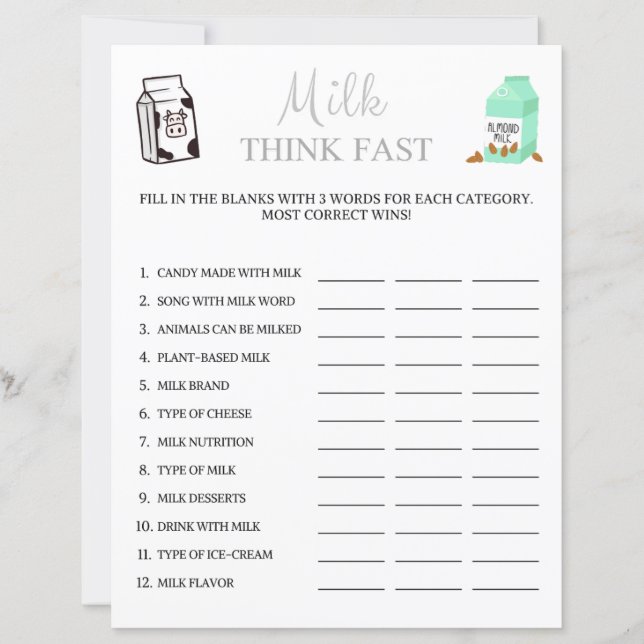 Mjölk Tänka - snabbspel (Framsida)