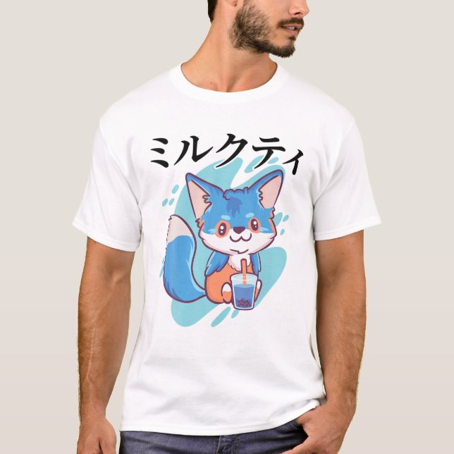 Mjölk Tea - Cute Kawaii Anime Fox - Japanska Aesth T Shirt (Framsida)