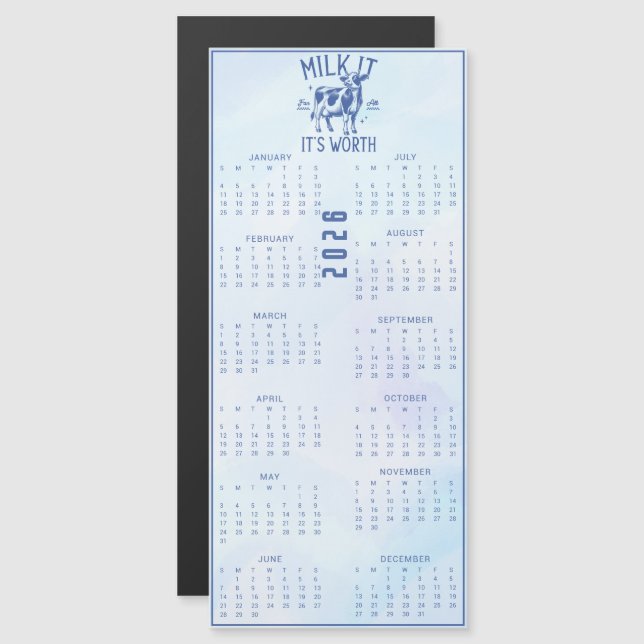 Mjölka Det För Allt Det Är Värt 2026 Blå Kalender (Fram/baksida)